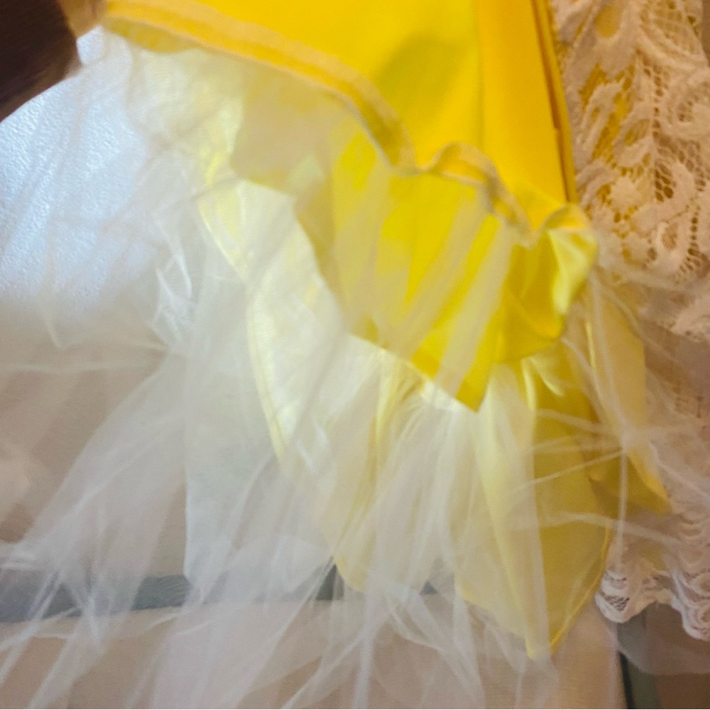 BETSEY & ADAM Yellow White Lace Rhinestone Belt Dress - Picture 6 of 8